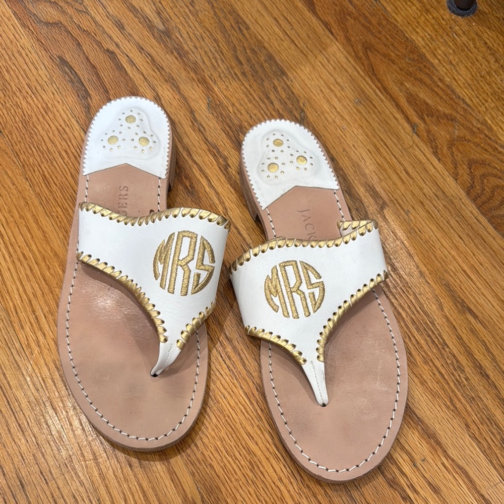 White and Gold Monogrammed Sandals “Mrs “wedding collection